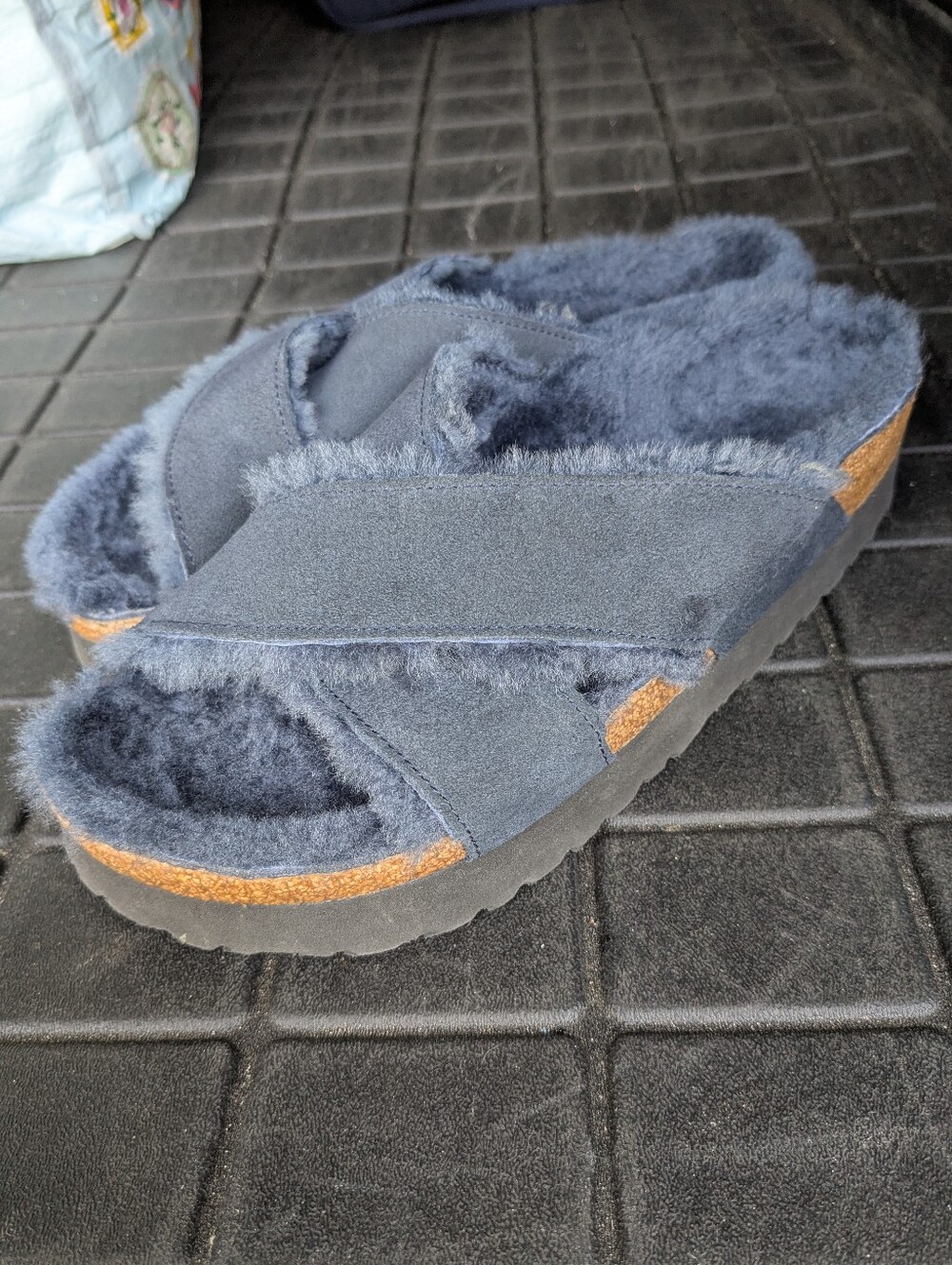 BIRKENSTOCK Papillio "Daytona" Shearling Lined Sandals, Navy, Wmn Sz 7, New!